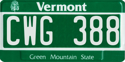 VT license plate CWG388