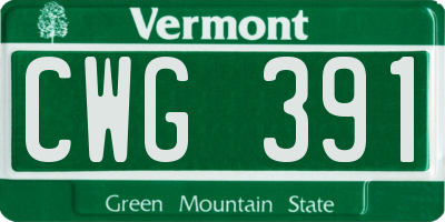 VT license plate CWG391
