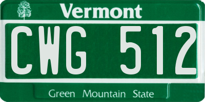 VT license plate CWG512