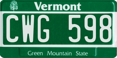 VT license plate CWG598