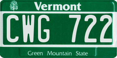 VT license plate CWG722