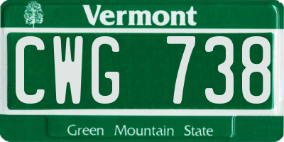 VT license plate CWG738