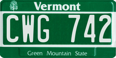 VT license plate CWG742