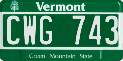 VT license plate CWG743