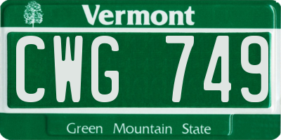 VT license plate CWG749