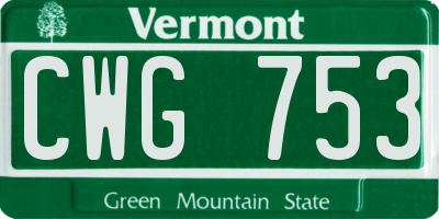 VT license plate CWG753