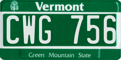 VT license plate CWG756