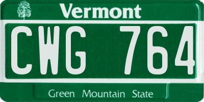 VT license plate CWG764