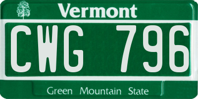 VT license plate CWG796