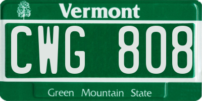 VT license plate CWG808