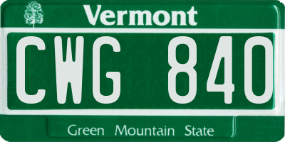 VT license plate CWG840