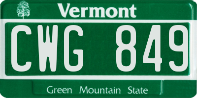 VT license plate CWG849