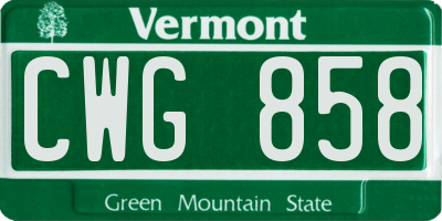 VT license plate CWG858