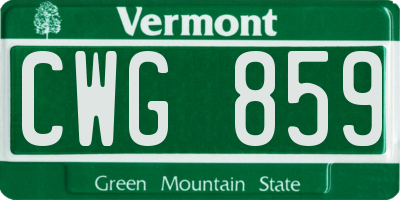 VT license plate CWG859