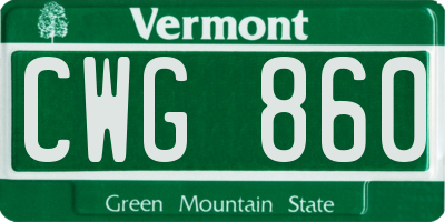 VT license plate CWG860
