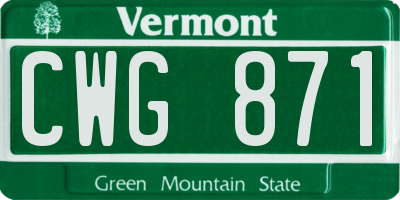 VT license plate CWG871
