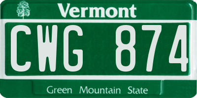 VT license plate CWG874