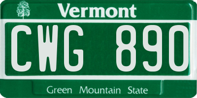 VT license plate CWG890