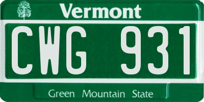 VT license plate CWG931