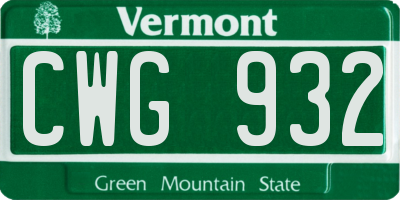 VT license plate CWG932