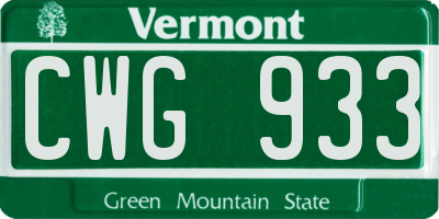 VT license plate CWG933
