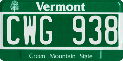 VT license plate CWG938