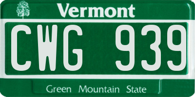 VT license plate CWG939