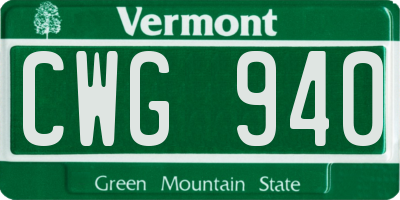 VT license plate CWG940
