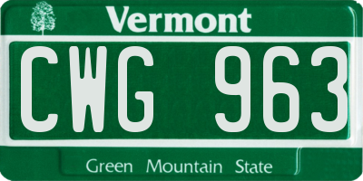 VT license plate CWG963