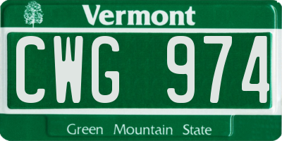 VT license plate CWG974