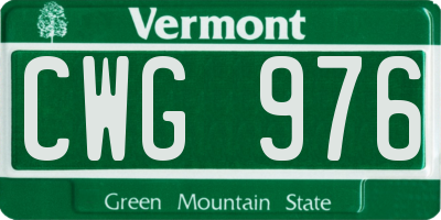 VT license plate CWG976