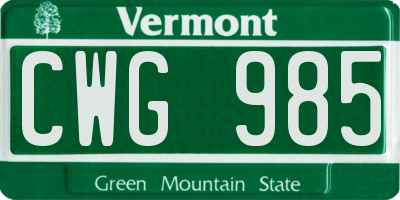 VT license plate CWG985