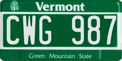 VT license plate CWG987
