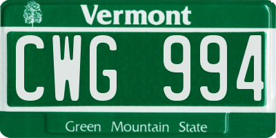 VT license plate CWG994
