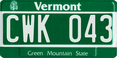 VT license plate CWK043