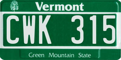 VT license plate CWK315