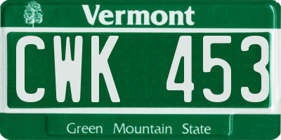 VT license plate CWK453