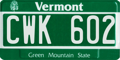 VT license plate CWK602
