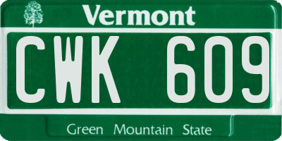 VT license plate CWK609