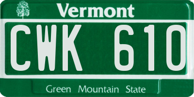 VT license plate CWK610