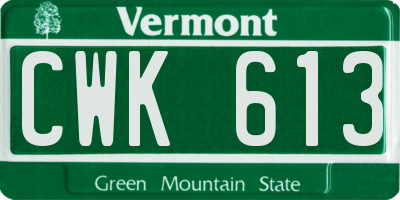 VT license plate CWK613