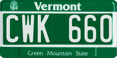 VT license plate CWK660