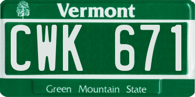 VT license plate CWK671