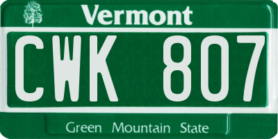 VT license plate CWK807