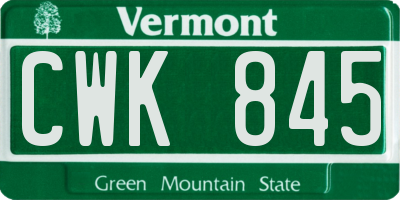 VT license plate CWK845