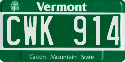 VT license plate CWK914