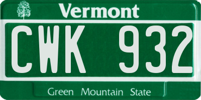 VT license plate CWK932