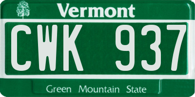VT license plate CWK937