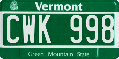 VT license plate CWK998
