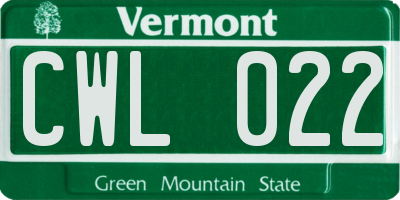 VT license plate CWL022